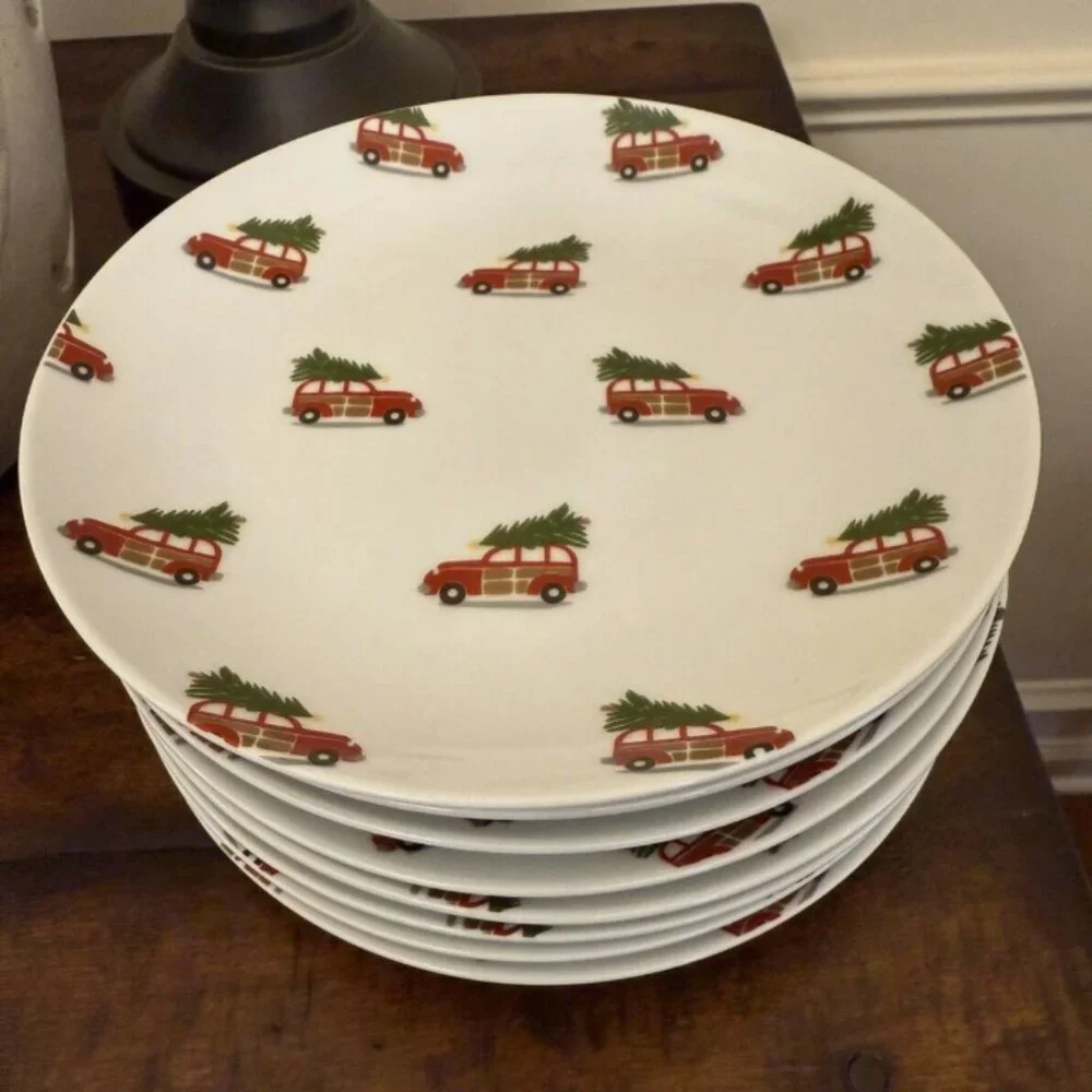 NEW S4 Pottery Barn Woody Car Appetizer Plates | Christmas Dessert Snack Plate